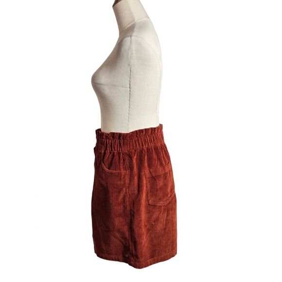 Roxy Corduroy Rust Cinched Waist Mini Skirt - Picture 5 of 7